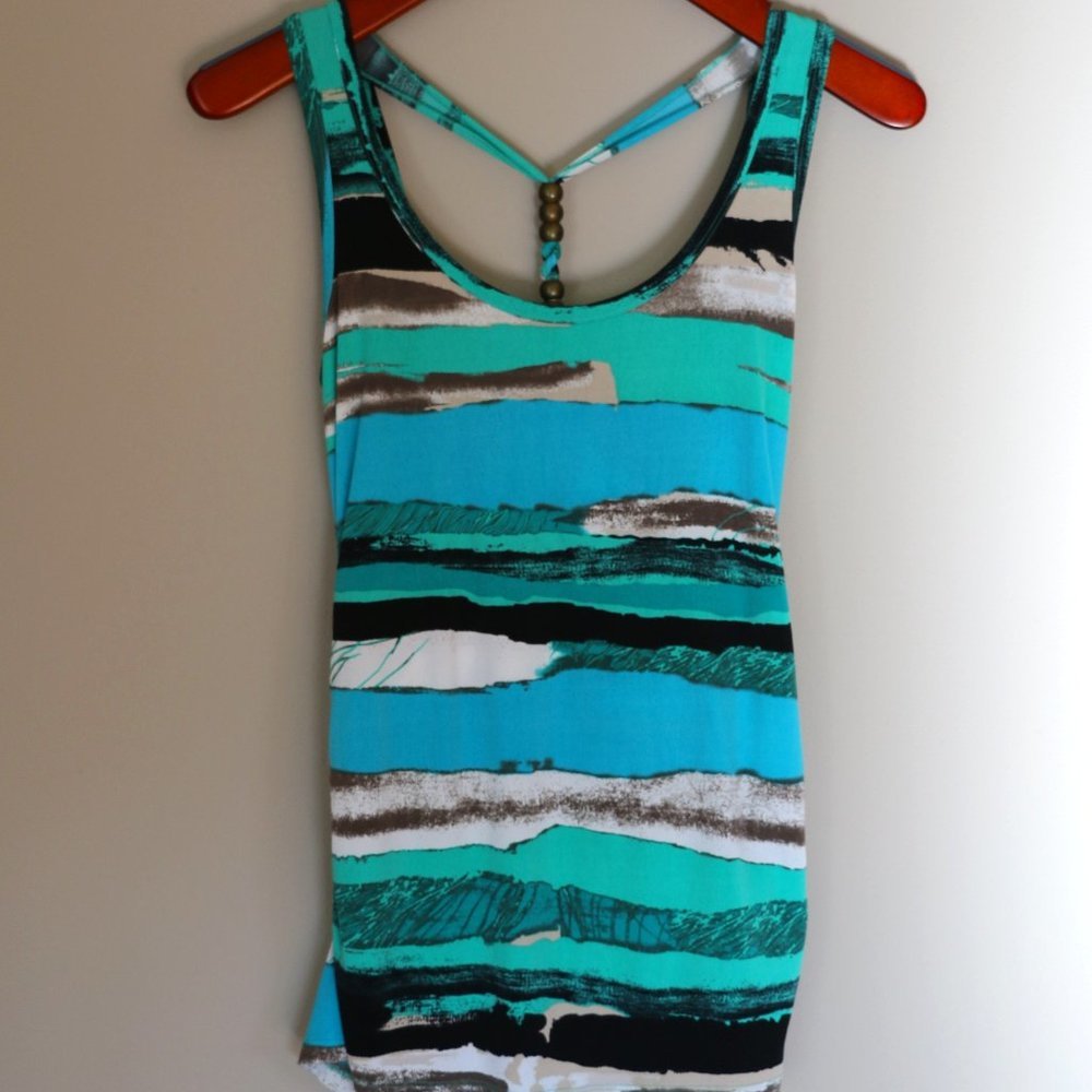 Kenneth Cole Women's Tank Blue Beaded Back Small